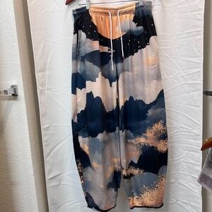 Unbranded Wide Pants Medium Clouds, Mountains Sky scenery lightweight drawstring